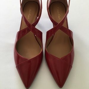 Calvin Klein Red Patent Leather Strappy Heels
